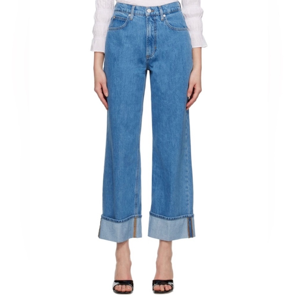 FRAME Meadow Wash Size 32 Rolled High Rise Wide Leg Cuffed Denim Jeans